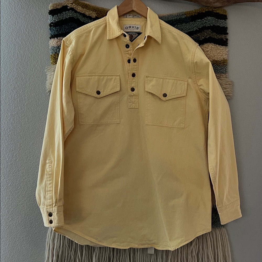 ORVIS Vintage Malpai Oversized Heavy Henley-Snap LS Shirt Yellow Medium Tall